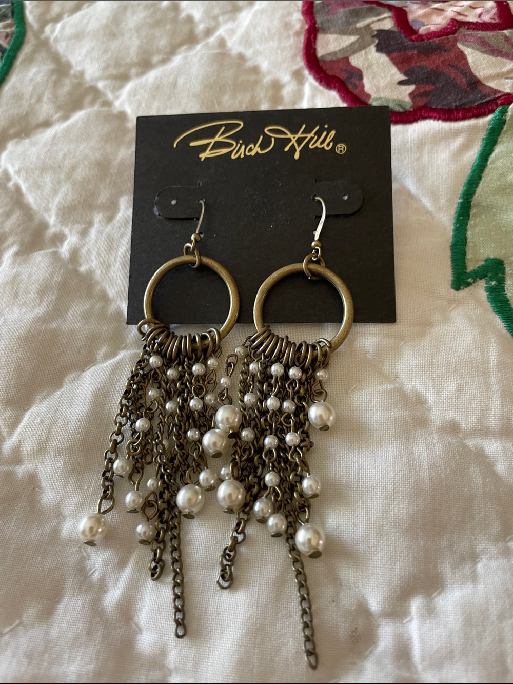 New on Card Birch Hill Pierced Dangle Earrings Faux Pearls